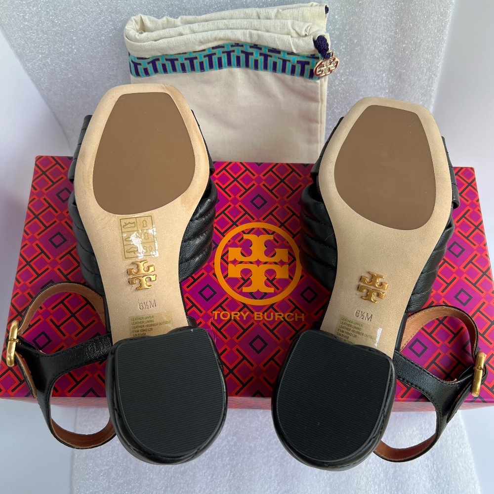 TORY BURCH Kira Quilted 55mm Heeled Sandals Black Sz 6.5 NEW - Picture 3 of 14